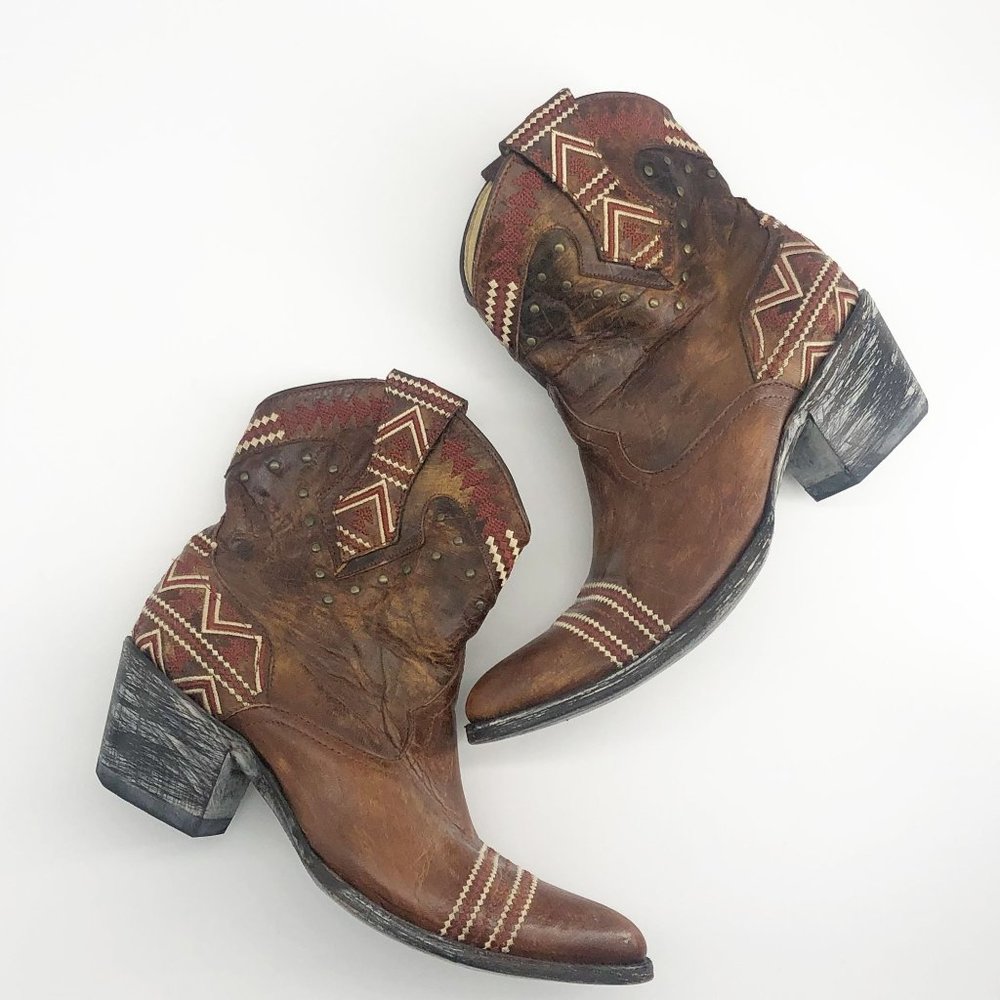 YIPPIE KIYAY by OLD GRINGO Western Aztec Cowboy Ankle Boots Womens 8.5